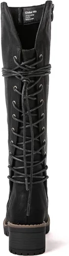 Vista 5 de GLOBALWIN - Botas de combate de equitación altas con cordones para mujer, cómodas botas góticas de motocicleta para mujer con cremallera y tacón