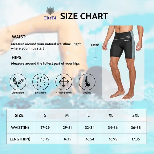 Vista 5 de FitsT4 - Traje de baño para hombre, atlético, carreras, entrenamiento, natación, jammer, traje de baño duradero
