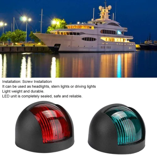 Vista 3 de 2 luces LED para barco, 12 V, 24 V, luz de navegación para barcos, yate marino, luz indicadora LED roja y verde (negro)