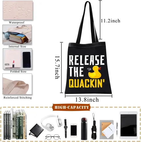 Vista 4 de BDPWSS Bolsa de goma para amantes del pato, regalo para amantes del pato, bolso de patos amarillos para el dueño del pato, regalo de mamá de pato