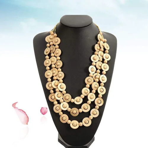 Vista 3 de Amosfun Collar de estilo bohemio retro para mujer, diseño de concha de coco, cuentas de madera tejidas a mano, joyería de moda de playa, dije