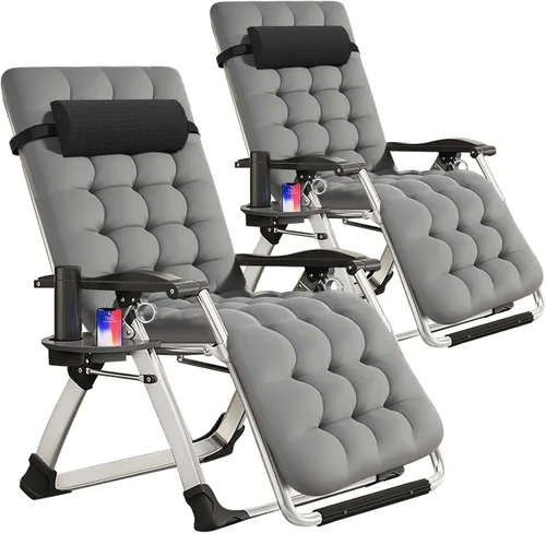 Vista 34 de Slsy Silla de gravedad cero, silla reclinable de salón con cojín y bandeja removibles para interior y exterior, silla reclinable plegable para patio