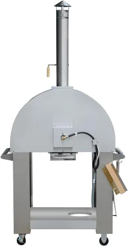 Vista 5 de KOSTCH Horno de pizza de gas propano y leña de 32.5 pulgadas para cocina al aire libre en acero inoxidable, horno grande para pizza para exteriores