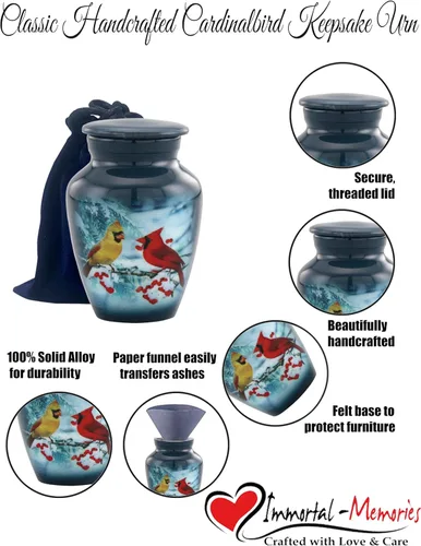 Vista 5 de Immortal Memories Mini urna cardenal – Cozy Cardinals Sharing Urn con funda y bolsa de terciopelo, color gris (CC-K Keepsake)