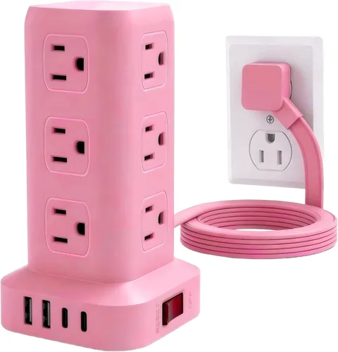 Vista 27 de SMALLRT - Cable de extensión con múltiples tomas, torre de regleta de alimentación con protector de sobretensiones, extensor de salida con 12