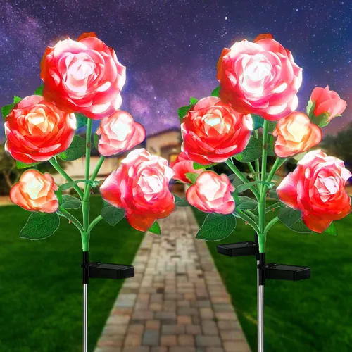 Vista 9 de SmilingTown Luces solares de flores para exteriores, impermeables, [actualizadas], paquete de 2 10 rosas blancas, luces decorativas para jardín