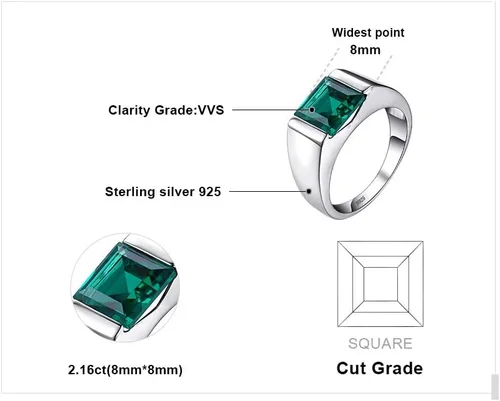Vista 2 de JewelryPalace Men's Square 2-3ct Natural Smoky Quartz Created Ruby Alexandrite Sapphire Simulated Emerald Engagement Ring, 14K White Gold Plated 925
