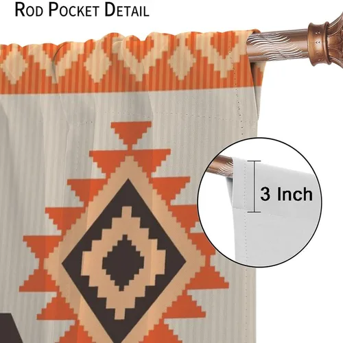 Vista 263 de Cortinas con patrón geométrico tribal, estilo suroeste, azteca, rústico, occidental, nativo americano, opacas, con bolsillo para barra, decoración