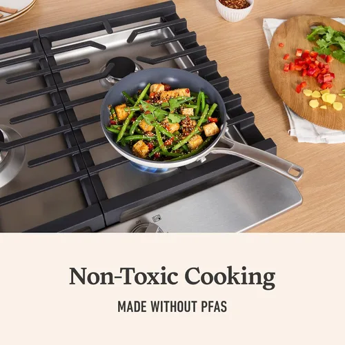 Vista 3 de Calphalon Sartén de cerámica antiadherente de 8 pulgadas, sartén de cerámica fácil de limpiar para sellar, saltear, utensilios de cocina sin PFAS