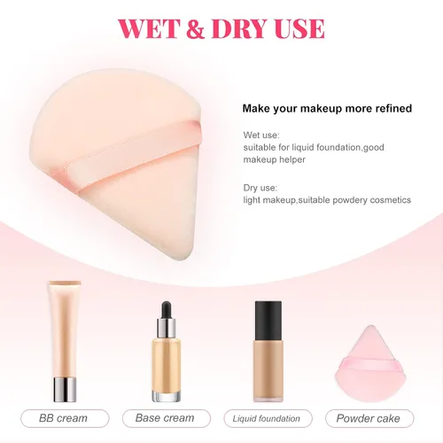 Vista 4 de Patelai 15 piezas de soplo de polvo triangular de algodón puro ultra suave, lavable, terciopelo facial para base cosmética, esponja herramienta