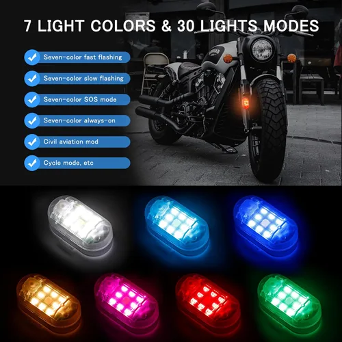 Vista 4 de SEISSO - Kit de 4 luces estroboscópicas LED anticolisión con control remoto inalámbrico - Carga USB, luz de advertencia de emergencia para drones