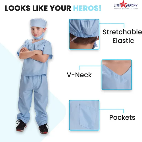 Vista 3 de Dress Up America Disfraz de médico para niños disfraz de médico para niños traje de juego de simulación azul y rosa