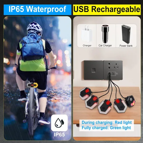 Vista 5 de Antfire 4 luces traseras de bicicleta con señales de giro, luces direccionales recargables por USB, luces LED brillantes delanteras y traseras