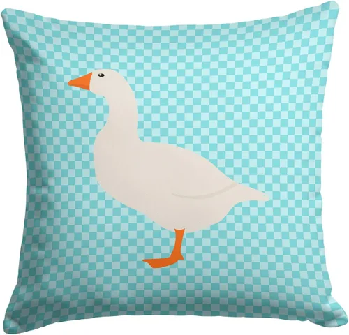 Vista 141 de Caroline's Treasures BB8163PW1414 Beltsville - Almohada decorativa de tela a cuadros pequeños, color blanco, pavo y gallina azul, lavable a máquina