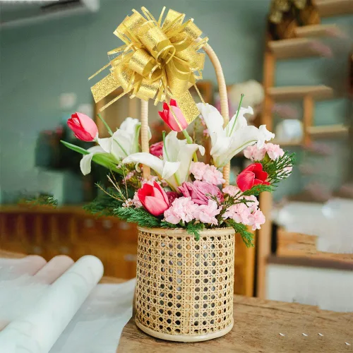 Vista 5 de WEWILUCK Lazos para envolver regalos, lazos dorados con purpurina para cumpleaños, Navidad y Año Nuevo, 8 lazos de regalo de 6 pulgadas con cinta