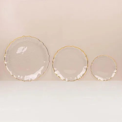 Vista 5 de Efavormart - Paquete de 10 platos de postre de plástico transparente con girasol con borde festoneado dorado, platos redondos desechables para Claro