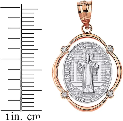 Vista 2 de Collar con colgante de diamantes de Medalla de San Benito de San Benito de oro de 14 quilates