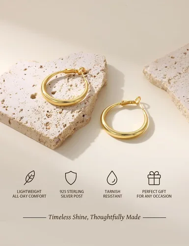 Vista 4 de Pendientes de aro de oro para mujer de moda con poste de plata de Dorado