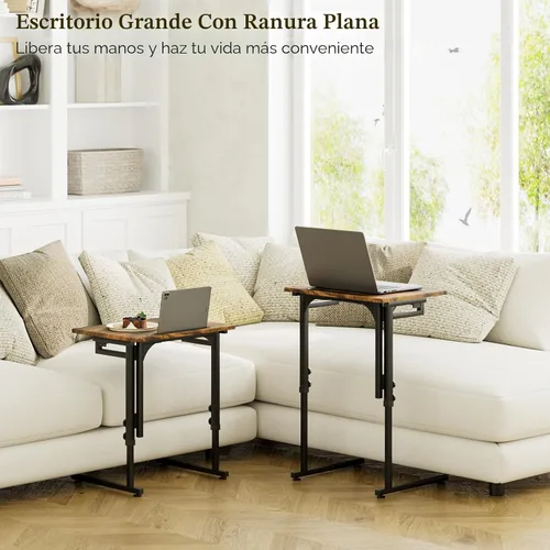 Vista 8 de Adjustable Folding TV Tray Table,TV Dinner Small Foldable C-Shaped End Table for Eating,6 Height Adjustable Slide Under Couch Side with Sturdy MDF