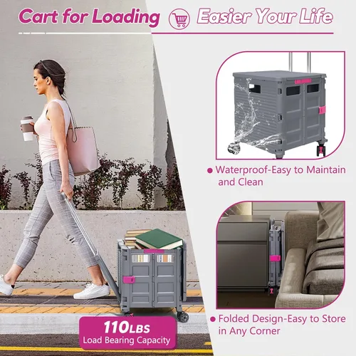 Vista 2 de Carrito plegable con ruedas giratorias, tapa magnética extendida, mango telescópico, ángulo ajustable para transportes, comestibles, oficina Gris