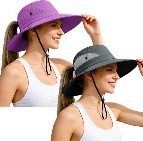 Vista 73 de Rosoz Sombreros de cola de caballo para mujer, protección UV, ala ancha 1 paquete-negro