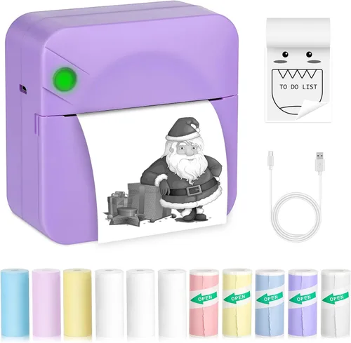 Vista 8 de Zeacool - Mini impresora de adhesivos, mini impresora térmica de bolsillo con 11 rollos de papel, impresora inalámbrica sin tinta Bluetooth