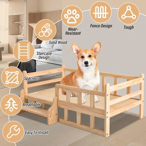 Vista 2 de PetsFurniture - Cómoda base de cama para gatos y perros, de madera, hasta 66 libras (L)