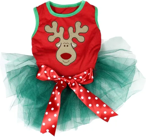Vista 2 de Petitebella Vestido con rostro de reno para cachorros (Negro/Oro, X-Pequeño)