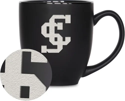 Vista 413 de Rico Industries - Taza de cerámica mate negra con grabado láser estándar de 15oz para NCAA (escuelas T & U) - Para bebidas calientes o frías
