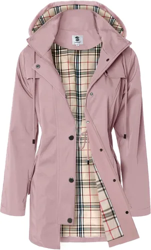 Vista 16 de SaphiRose Chaqueta larga con capucha para lluvia al aire libre para mujer, impermeable, rompevientos Algas Azul
