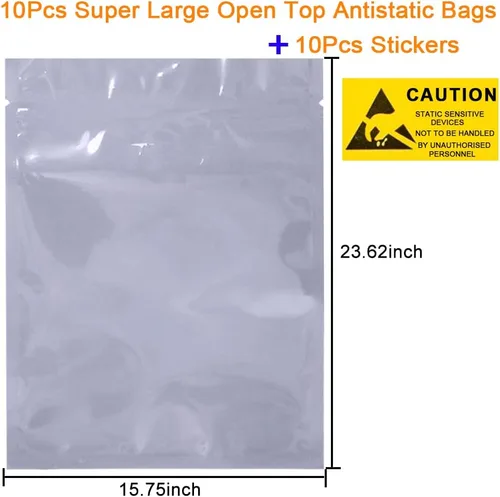 Vista 2 de 10 bolsas antiestáticas súper grandes con parte superior abierta, bolsas antiestáticas de 15.75 x 23.62 pulgadas, bolsa de blindaje ESD
