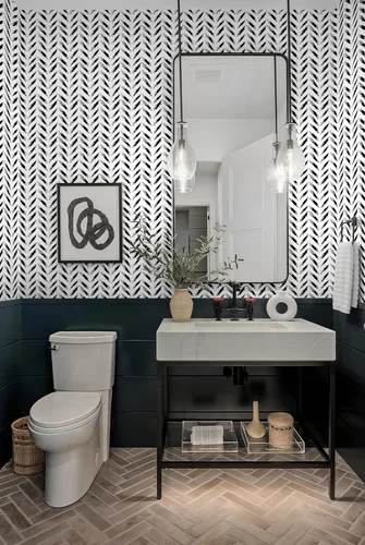 Vista 5 de Papel tapiz adhesivo autoadhesivo moderno en blanco y negro, grueso, impermeable, fácil de limpiar, decorativo, extraíble, espiga, para dormitorio