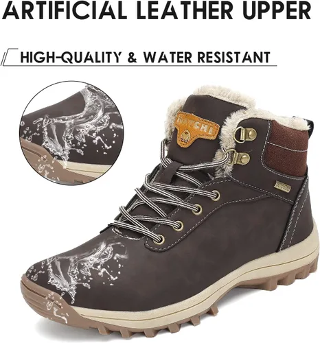 Vista 2 de Botas de senderismo para mujer y hombre, forro cálido, botas de nieve para exteriores, antideslizantes, resistentes al agua
