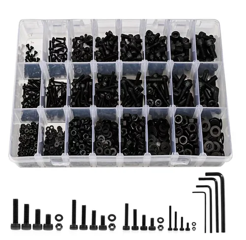 Vista 8 de Kit surtido de tornillos M2 de 1080 piezas, tornillos M2 M2x4/6/8/10/12/16/20/0.984 in, tornillos M2 de cabeza de botón hexagonal métrica de acero