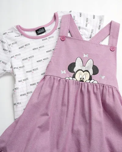 Vista 4 de Disney Vestido de Minnie Mouse para niña, 2 piezas, suéter y camiseta de manga corta de algodón (bebéniñas pequeñas)