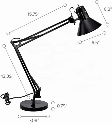 Vista 6 de Bostitch Office VLF100D - Lámpara de escritorio con brazo oscilante, metal, alcance de 36 pulgadas con ajuste multijunta, incluye bombilla LED