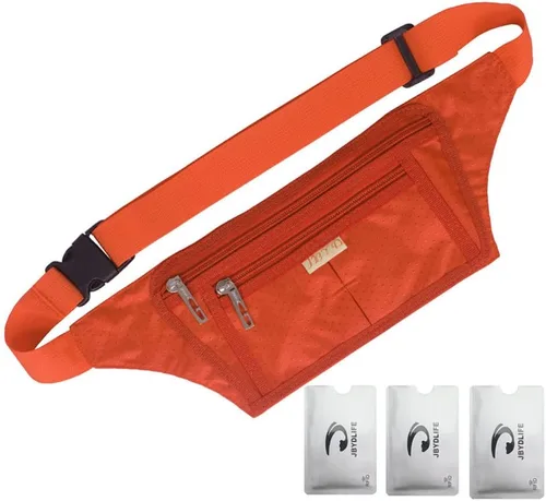 Vista 73 de Bolsa de cintura ultrafino con ranuras c/visualización para tarjeta de crédito, para deportes, aire libre, correr, caminar, viajes.