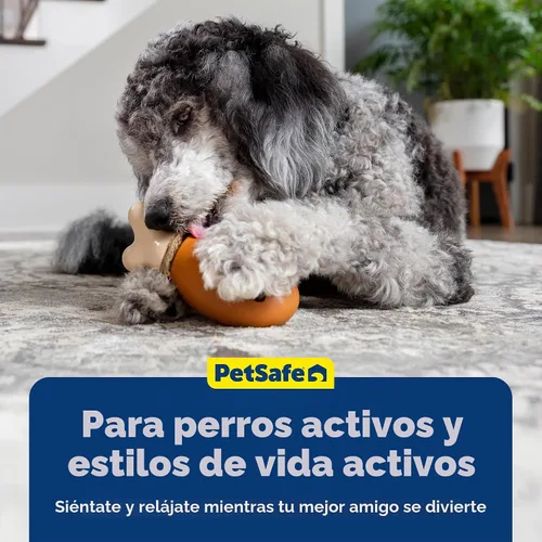 Vista 6 de PetSafe Busy Buddy Chompin' - Juguete de pollo para perros, anillo para masticar, sin BPA, de goma, perfumado, rompecabezas interactivo