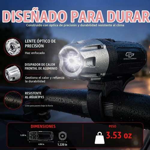 Vista 4 de Luces de bicicleta para montar por la noche, USB recargable Shark 550 Ultra Bright LED Luces de bicicleta delantera y trasera luz trasera
