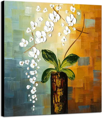 Vista 10 de Wieco Art Arte enmarcado La belleza de la vida 100% pintado a mano, ilustraciones modernas, abstractas florales al óleo sobre lienzo, arte de pared