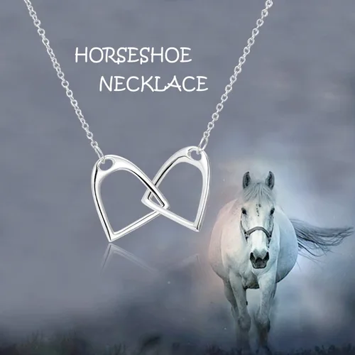 Vista 2 de YFN collar Lariat con estribos de caballo dobles, de plata esterlina 925