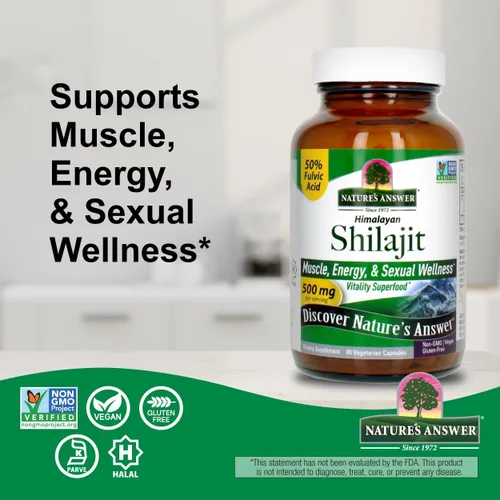 Vista 7 de Nature's Answer Cápsulas de Shilajit del Himalaya de 500 mg por porción Shilajit purificado PrimaVie con 50% de ácido fúlvico Energía, vitalidad