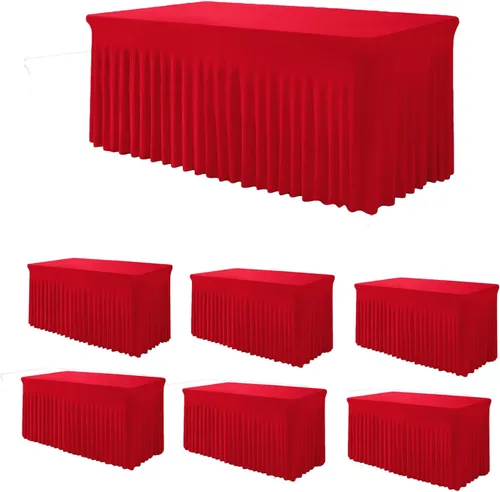 Vista 22 de TC27 - Mantel rectangular ajustable de elastano de 4 pies con falda plisada, sin arrugas, mantel rectangular para fiestas, bodas, banquetes