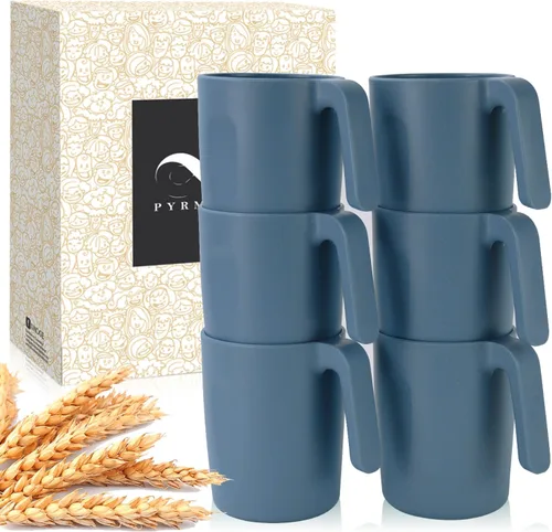 Vista 17 de PYRMONT Juego de 6 tazas de paja de trigo, tazas de café de plástico reutilizables, tazas de té con asas, juego de tazas de 16 onzas para café