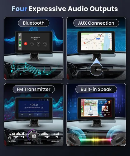 Vista 5 de Podofo Pantalla inalámbrica Carplay para coche, 7 pulgadas, 1080P HD IPS, pantalla táctil portátil para radio de coche, receptores de audio de radio