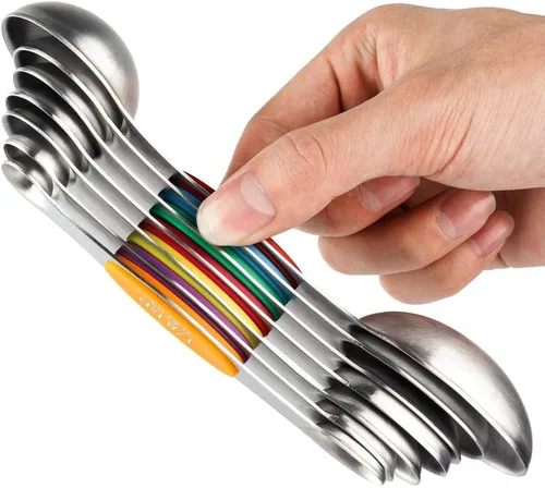 Vista 8 de Juego de 7 cucharas medidoras magnéticas de acero inoxidable de doble cara para medir ingredientes secos y líquidos