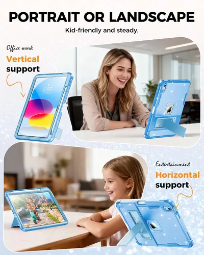 Vista 6 de INFILAND Funda para iPad A16 de 11 pulgadas 11ª generación, Funda para iPad 10ª generación de 10.9 pulgadas con purpurina semitransparente, a prueba