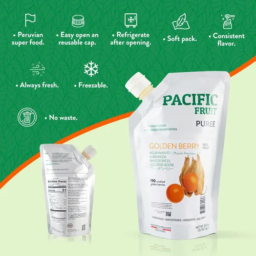 Vista 4 de FRUTA DEL PACÍFICO - Jugo de mora dorada - Jugo de Physalis - Puré de bayas doradas - 100% VERDANA LISTA PARA USAR PARA SUS BEBIDAS - 100% FRUTA