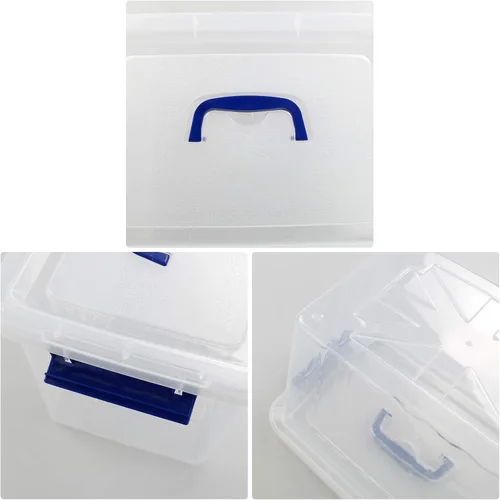 Vista 2 de Caja de almacenamiento de plástico transparente de 10 L, caja de almacenamiento con asa, paquete de 6
