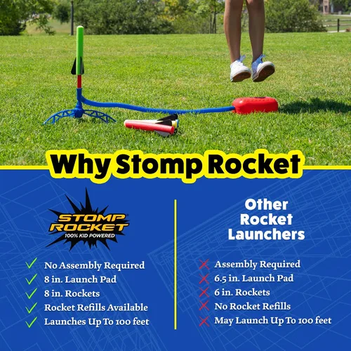 Vista 3 de Stomp Rocket Jr Lanzacohetes de luz para niños - 4 cohetes que brillan en la oscuridad - Juguete divertido para exteriores, regalo para niños